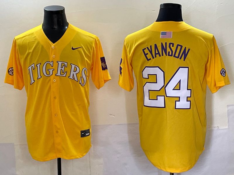 Men 2025 LSU Tigers #24 Eyanson Yellow Joint Name Nike NCAA Jersey style 1->ncaa teams->NCAA Jersey